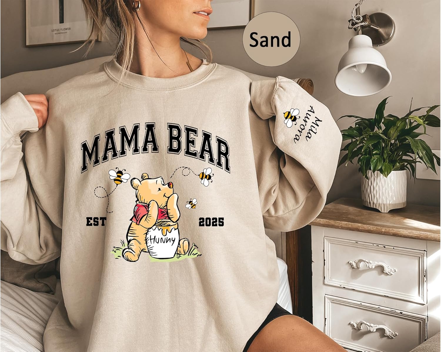 Custom Mama Bear Sweatshirt With Kids Name On Sleeve, Gift for Mom Sand - Image 7