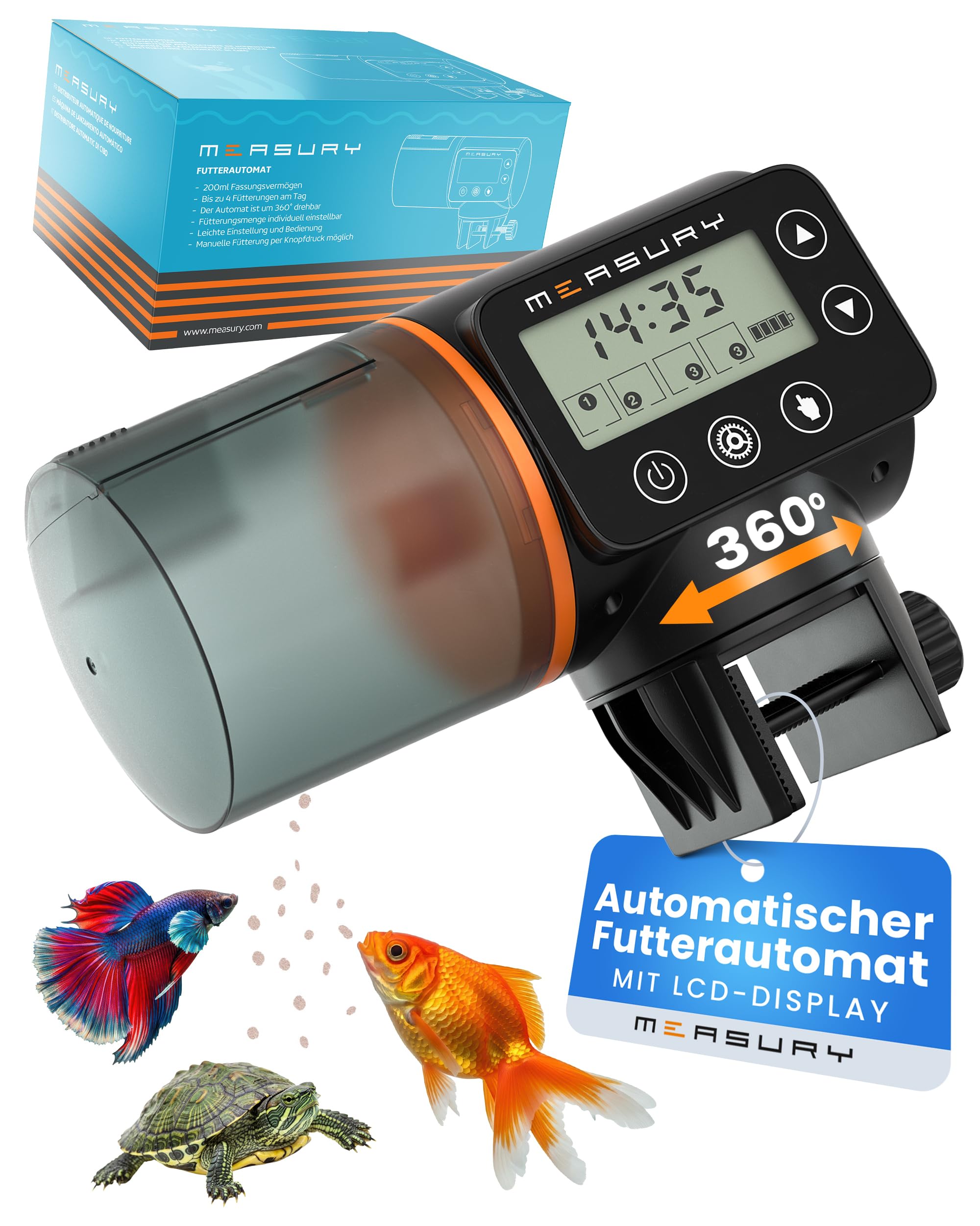 Akozon Automatischer Fischfutterautomat Mit Timer - LCD Display, Für Urlaub & Alltag, Bis 70g Futter