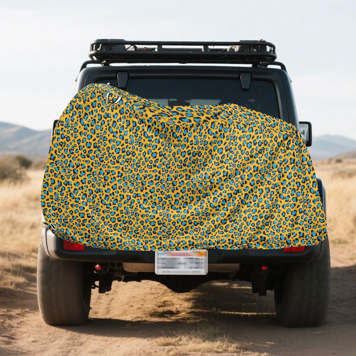 ALAZA Yellow & Blue Leopard Print Bike Cover Waterproof Outdoor Ebike Bicycle Covers Tarp Protection for 1/2 Bikes, Sun UV Dust Wind Proof