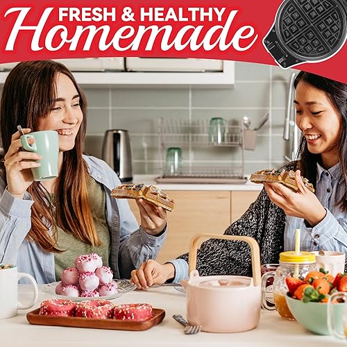 Miniatura 6 de Gofrera Belga Gruesa con 3 Placas Extraíbles, Gofrera Belga Antiadherente de 7" con Placas Extraíbles, Máquina Mini Donera 3 en 1, Juego de Máquina