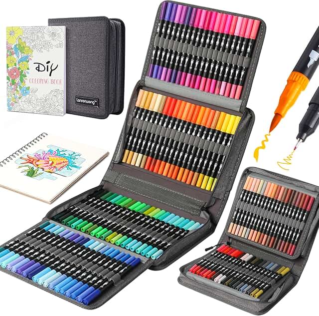 nobrand 120 Colors Duo Tip Brush Markers Art Pen Set,LANRENWENG Fine Bru...
