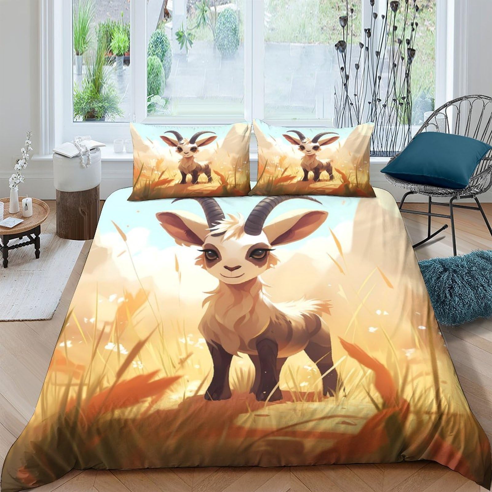 TUFRTGYHN 3D Printed Fantasy Animal Duvet Cover Microfiber Soft Breathable Forest Creature Bedding Set with 2 Pillowcases for Bedroom Decor Single（135x200cm）