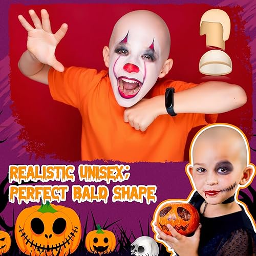Miniatura 9 de Syhood 2 piezas de gorra calva de látex para Halloween, gorra de peluca de cabeza calva, sombrero calvo, disfraz de cosplay para adultos (blanco,