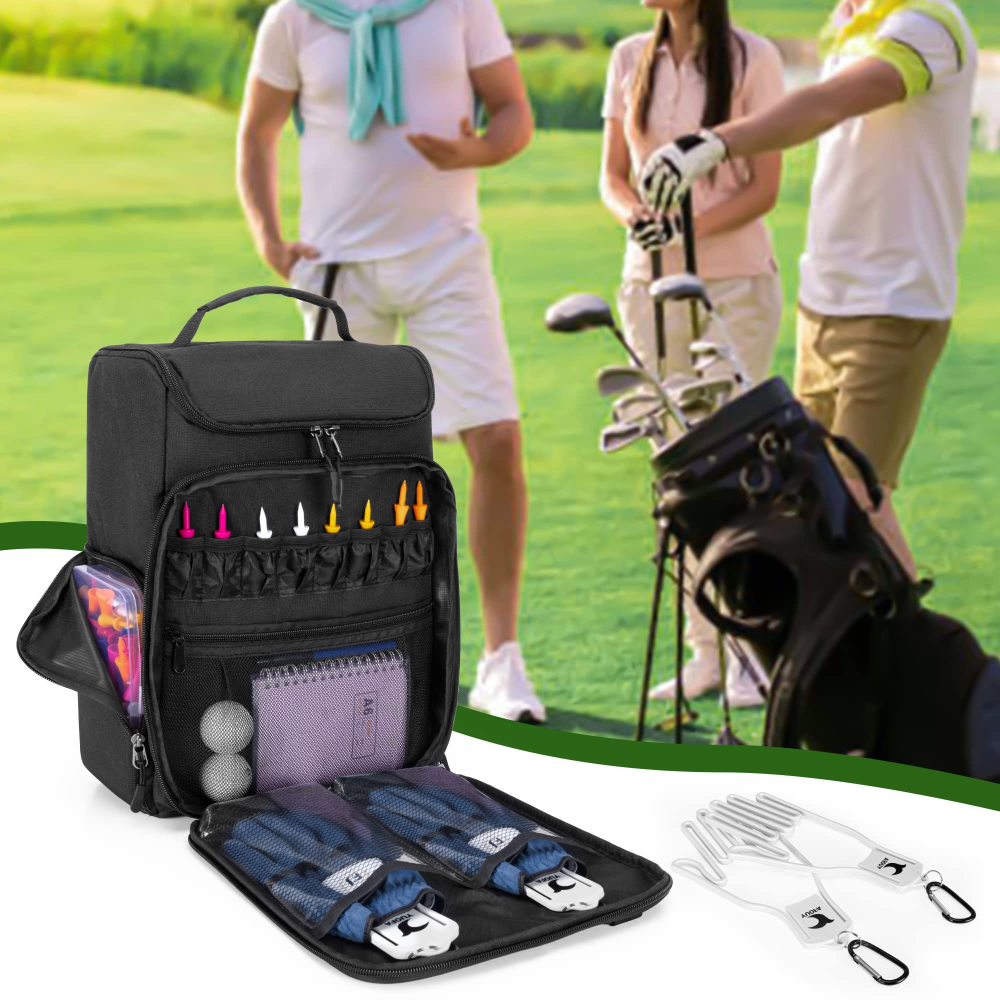 GOBUROS Golfschuhtasche für EIN Paar Schuhe US Herren 14, Golfschuh-Tragetasche mit kostenlosen Handschuhhaltern (EIN Paar), Vorder- und Seitentaschen für Tess, Handschuhe und Ball, Schwarz, Tasche