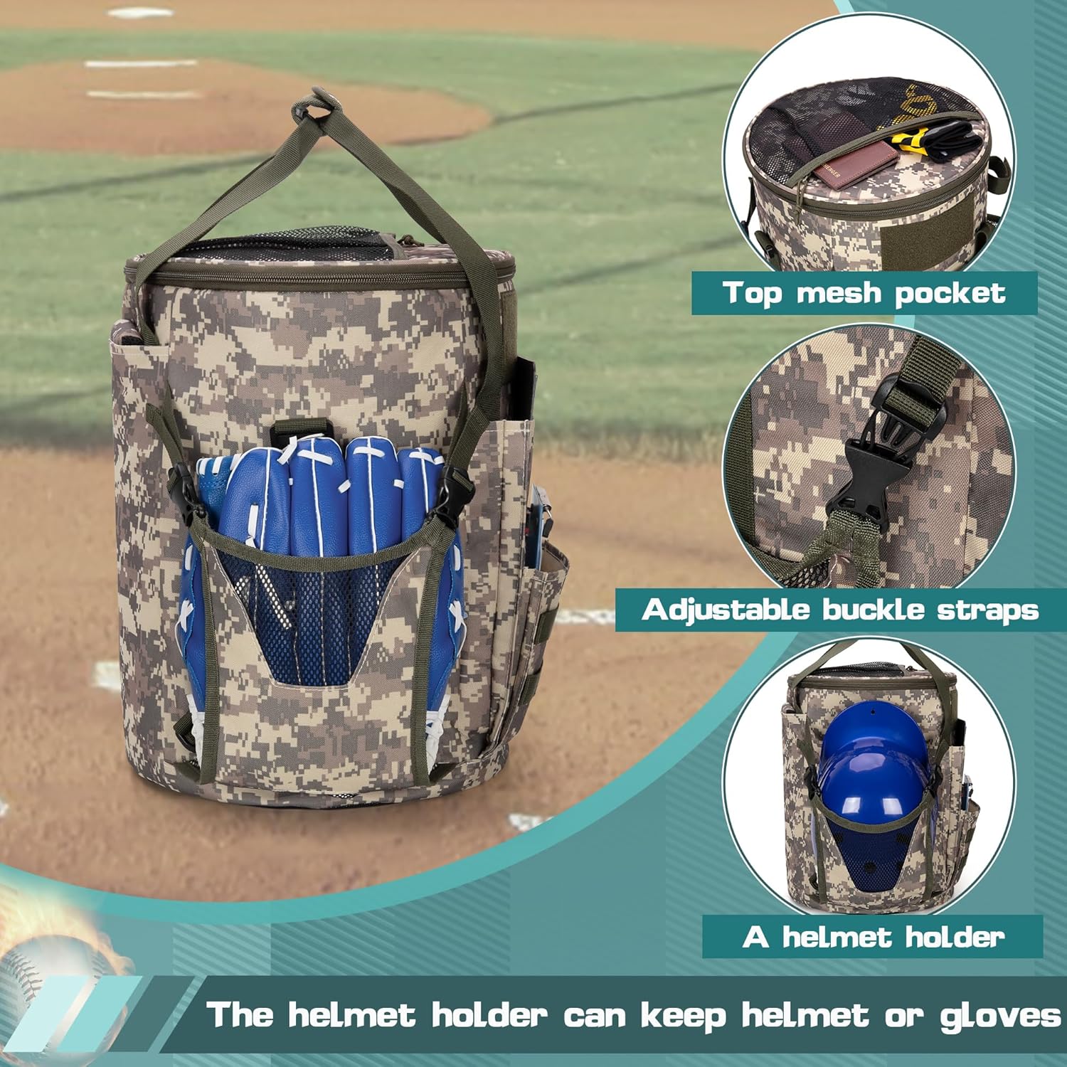 Smasrob Baseball Coaches Bag Fits 6 Gallon Ball Bucket, Baseball Bucket Bag with Backpack and Shoulder Straps