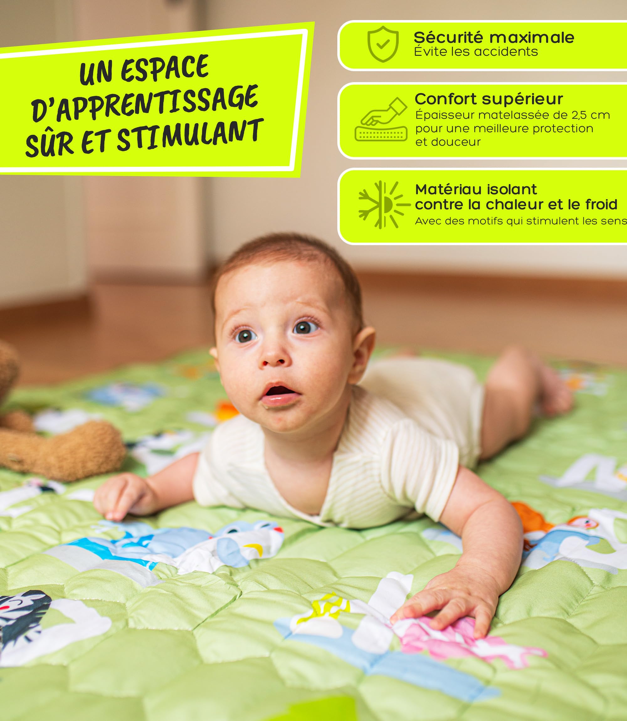 Tapis d'Eveil Bebe et de Jeux Pliable 0-6 Mois et 6-12 Mois 120x120 cm Mousse Garçon et Fille – Tapis Montessori Motricite Evolutif Epais de Sol pour Chambre + Parc Enfant + Jeu Exterieur VALBABY
