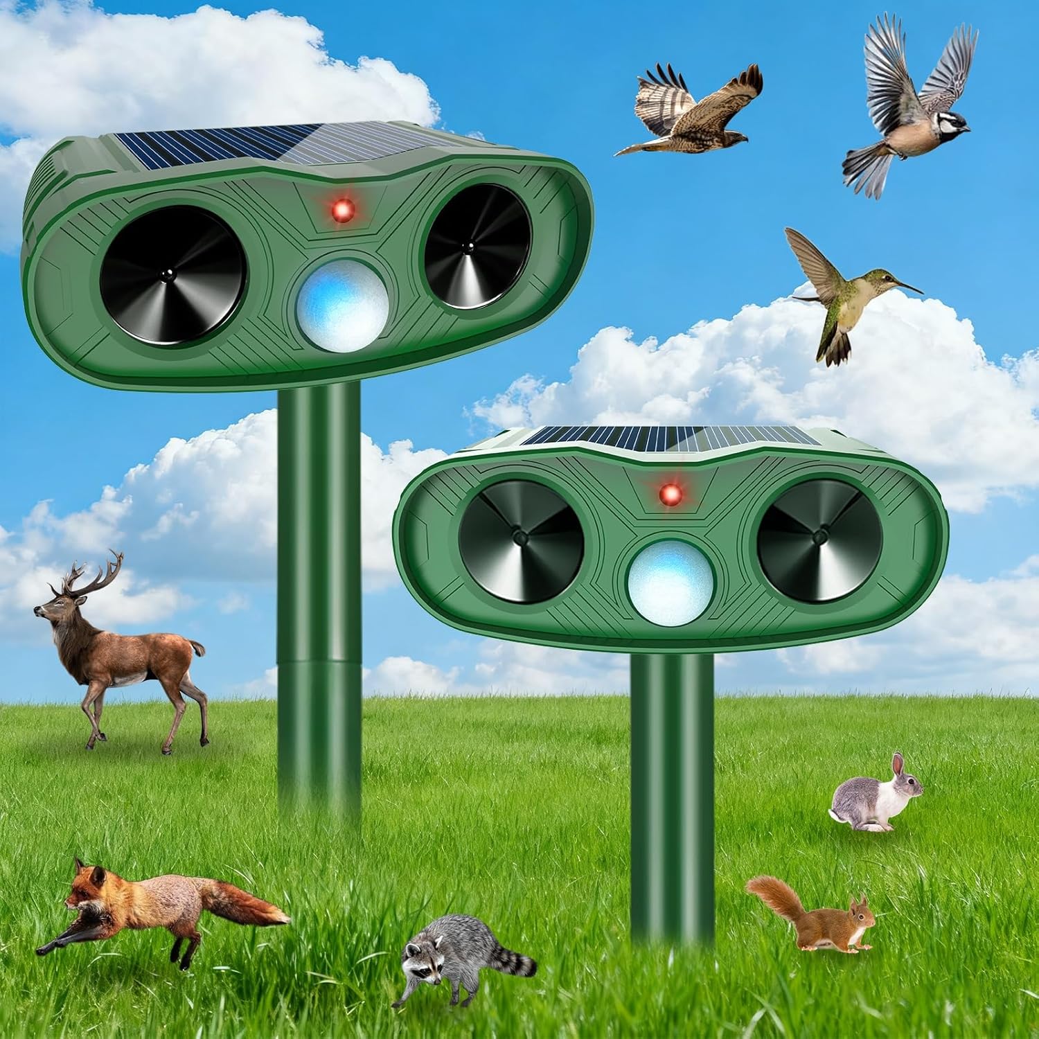 2026 Upgraded Ultrasonic Animal Repellent Outdoor (2 Pack), Solar Powered Animal Repeller with Motion Sensor, Effective Cat Deterrent and Deer Repellent for Yard, Garden, Squirrel & Dog Deterrent