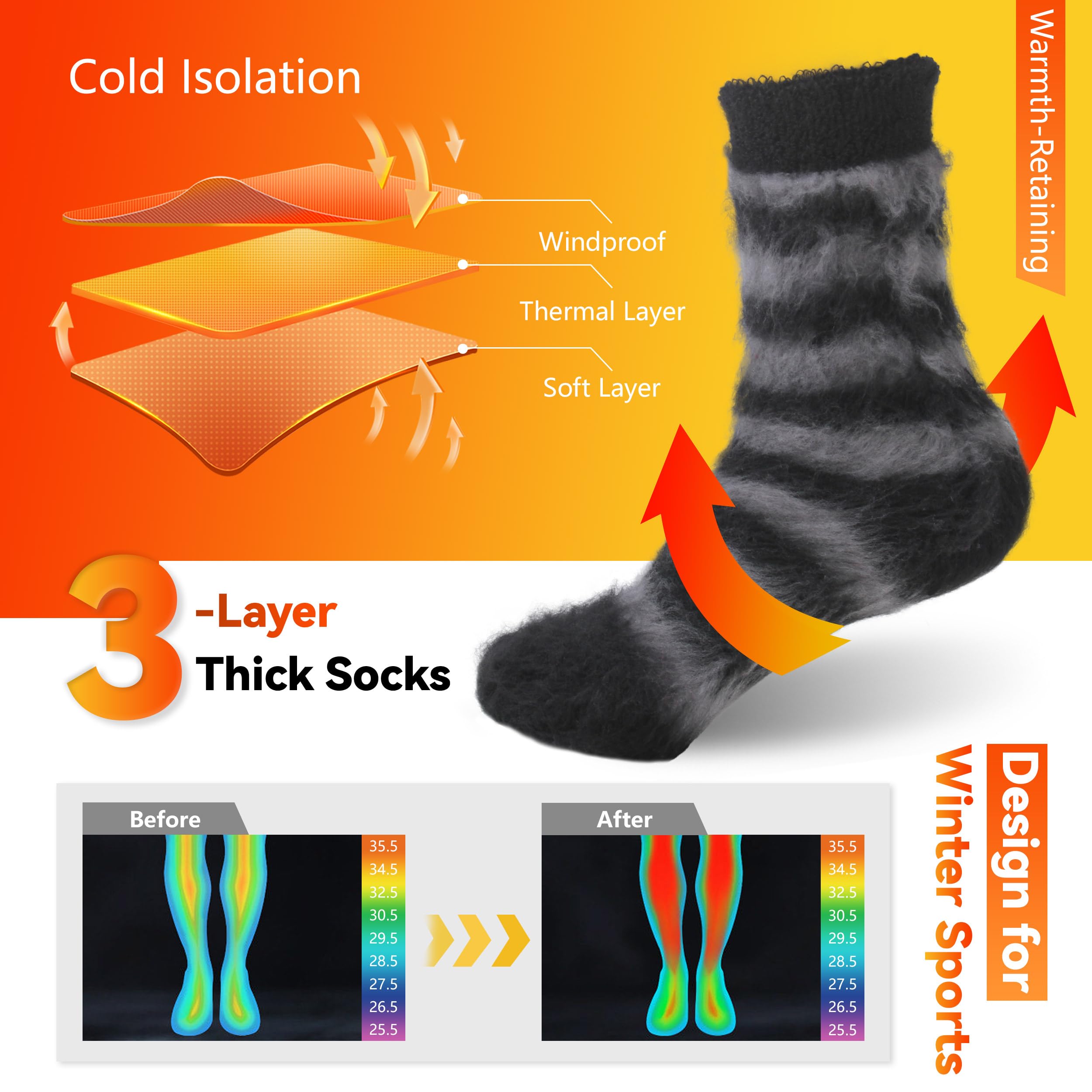 Sunew Calcetines térmicos cálidos, paquete de 4, calcetines térmicos de invierno para hombre y mujer, para esquí al aire libre