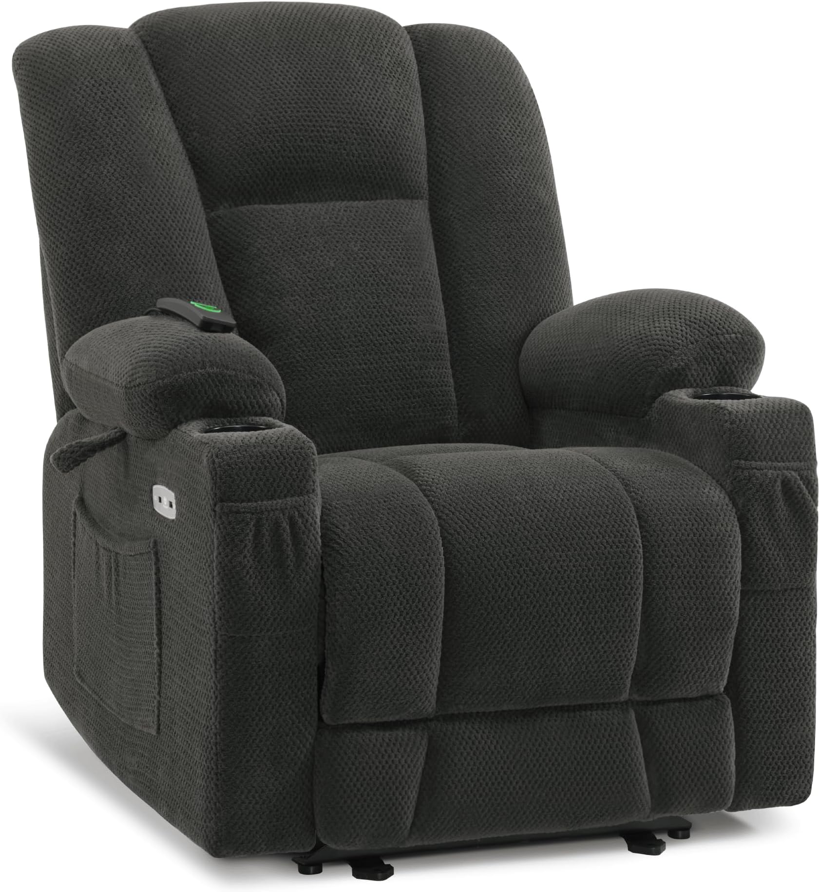 MCombo Zero Gravity Power Recliner Chair with Heat and Vibration Massage, Reclining Chair with USB & Type C Ports, Cup Holders for Living Room, Fabric 8015 (Grey)