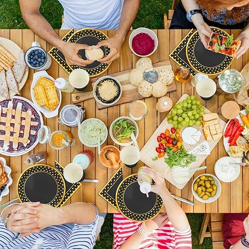 Miniatura 7 de Black Gold Paper Plates and Napkins Set-50*9''Paper Plates,50*7''Dessert Plates,50*6.5''Napkins and 50*9oz Cups,Black Disposable Party Supplies for