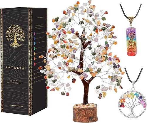 YATSKIA Árbol de chakras, decoración de habitación, árbol bonsái, decoración de escritorio para mujer, piedras preciosas y cristales, árbol de la