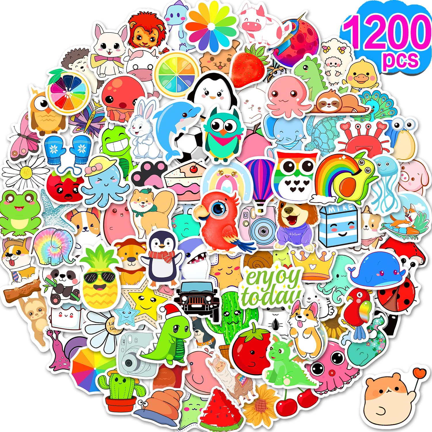 1200 Pcs Stickers for Kids, Cute Water Bottle Stickers for Teens, Kawaii Vinyl Phone Laptop Skateboard Animal Waterproof Sticker, Bulk Aesthetic