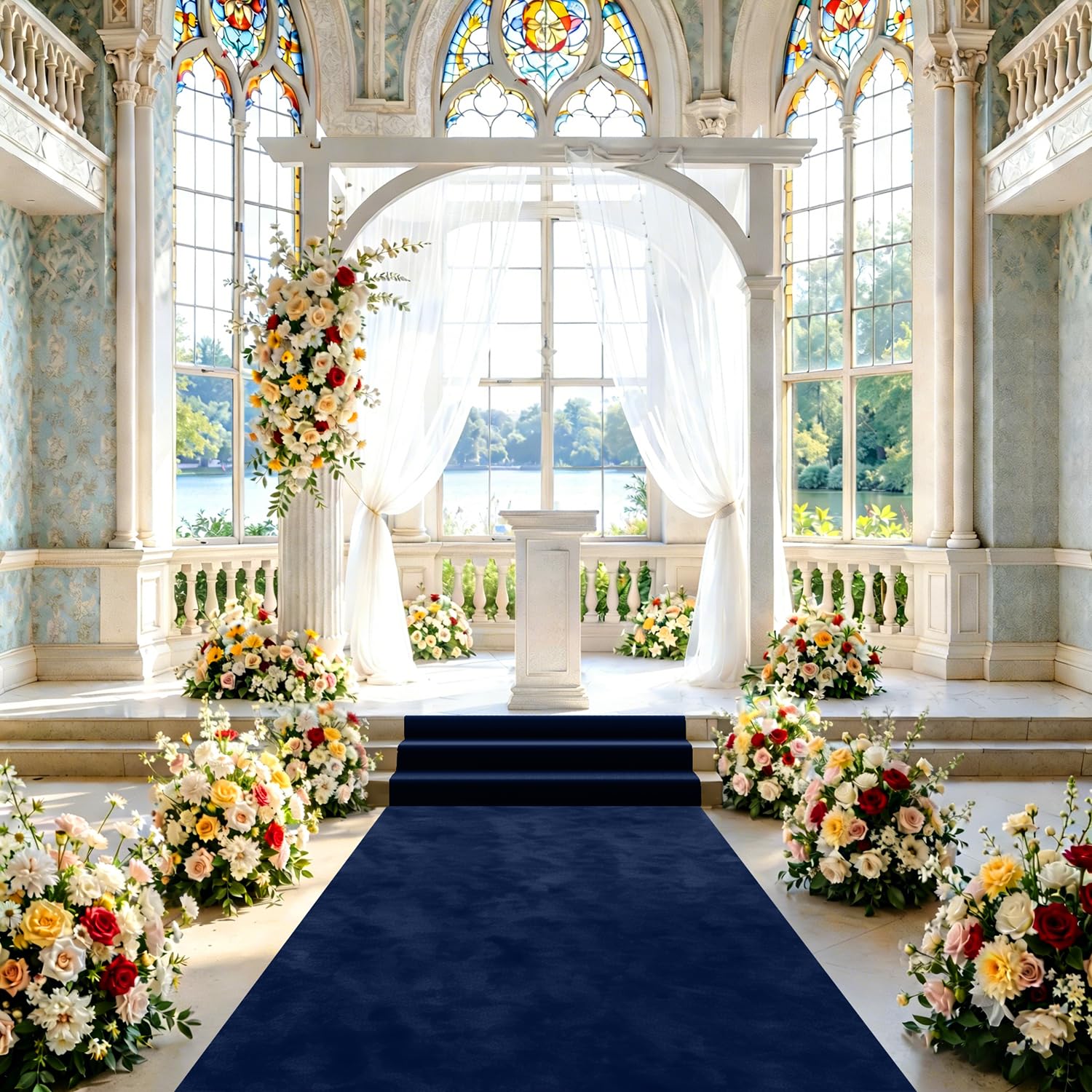 FUHSY Navy Blue Aisle Runner for Wedding Ceremony 3FTx15FT Velvet Wedding Aisle Runner Carpet Navy Polyester Linen Aisle Runner Outdoor Indoor Hallway Romantic Decorative Runner Rugs for Weddings