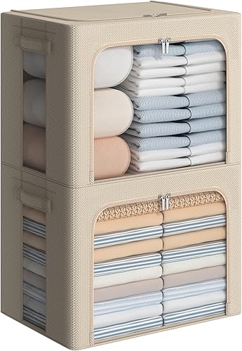FHSQX Contenedores de almacenamiento de ropa, caja de almacenamiento plegable para ropa, organizador de tela Oxford apilable con marco de acero