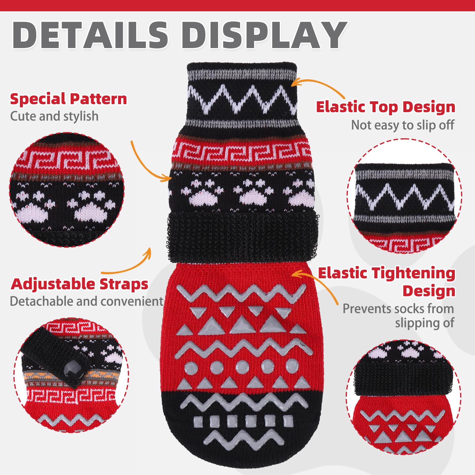 KOOLTAIL Dog Socks to Prevent Licking Paws for Hardwood Floors Anti Slip Winter Warm Pet Boots&Paw Protector with Grippers - Image 3