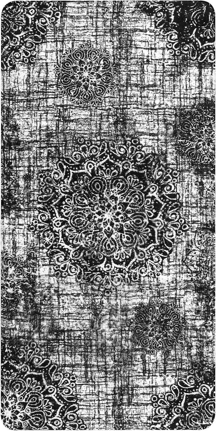 Lahome Vintage Medallion Black Runner Rug - 2x4 Rugs for Bedroom Non-Slip Soft Small Laundry Room Rug Kitchen Mat Accent Print Distressed Bathroom Carpet Runner for Hallway Entryway Living Room