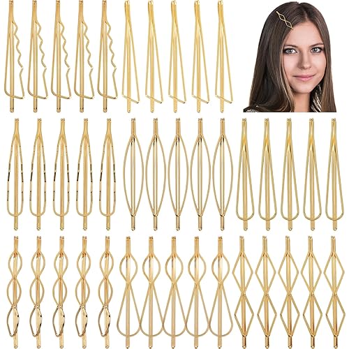 Miniatura 2 de Cinaci Paquete de 40 pinzas para el cabello de 8 estilos, simples y lisas, antideslizantes, de metal dorado, pasadores, accesorios para el cabello