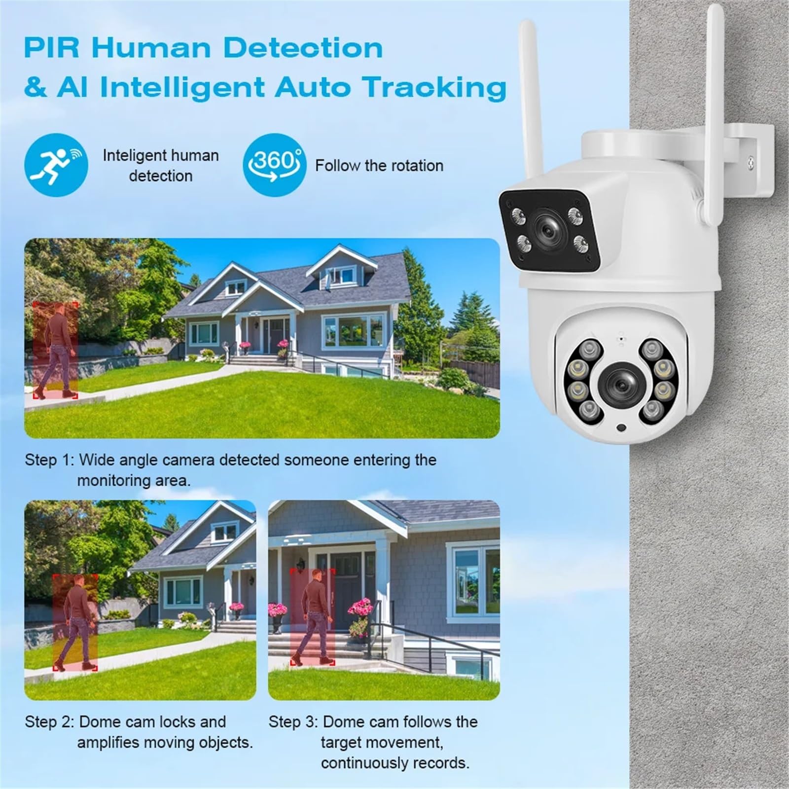 4MP PTZ Wifi Camera With Dual Lens Dual Screens AI Human Detection Wireless Outdoor CCTV Security IP Camera(ADD 128G)