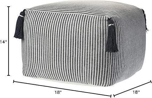 Miniatura 136 de L.R. Resources Inc LR Home Puf otomano de transición de poliéster gris/marfil para decoración del hogar | Reposapiés hecho a mano para decoración de