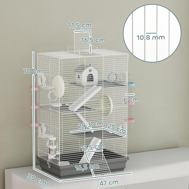 Foto 7 de 8 de PawHut Jaula para Hámster con Túnel para Hámsteres Enanos 47x30x70 cm Gris
