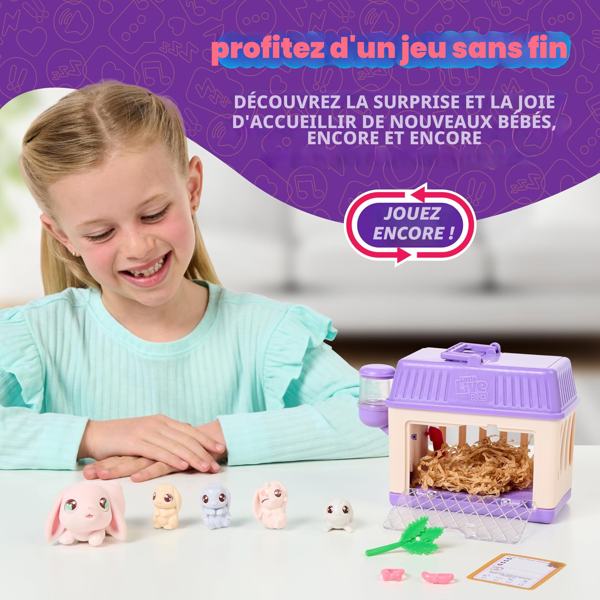 Little Live Pets Mama Surprise P'tits Lapins, Prends Soin de la Maman Lapin dans Son clapier pour découvrir 2, 3 ou 4 bébés