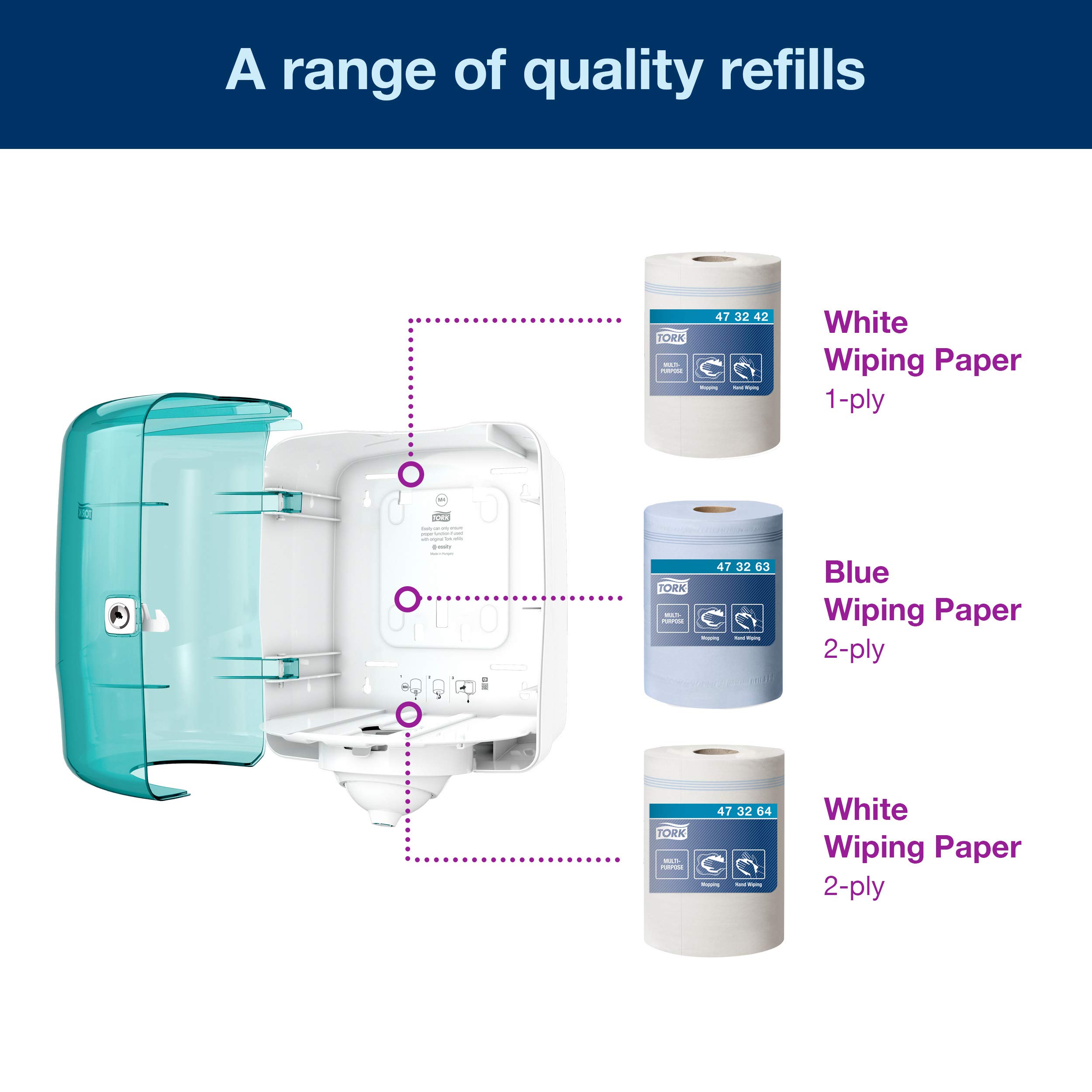 Tork 473180 Reflex Unico Foglio Dispenser Estrazione Interna Bianco/Turchese