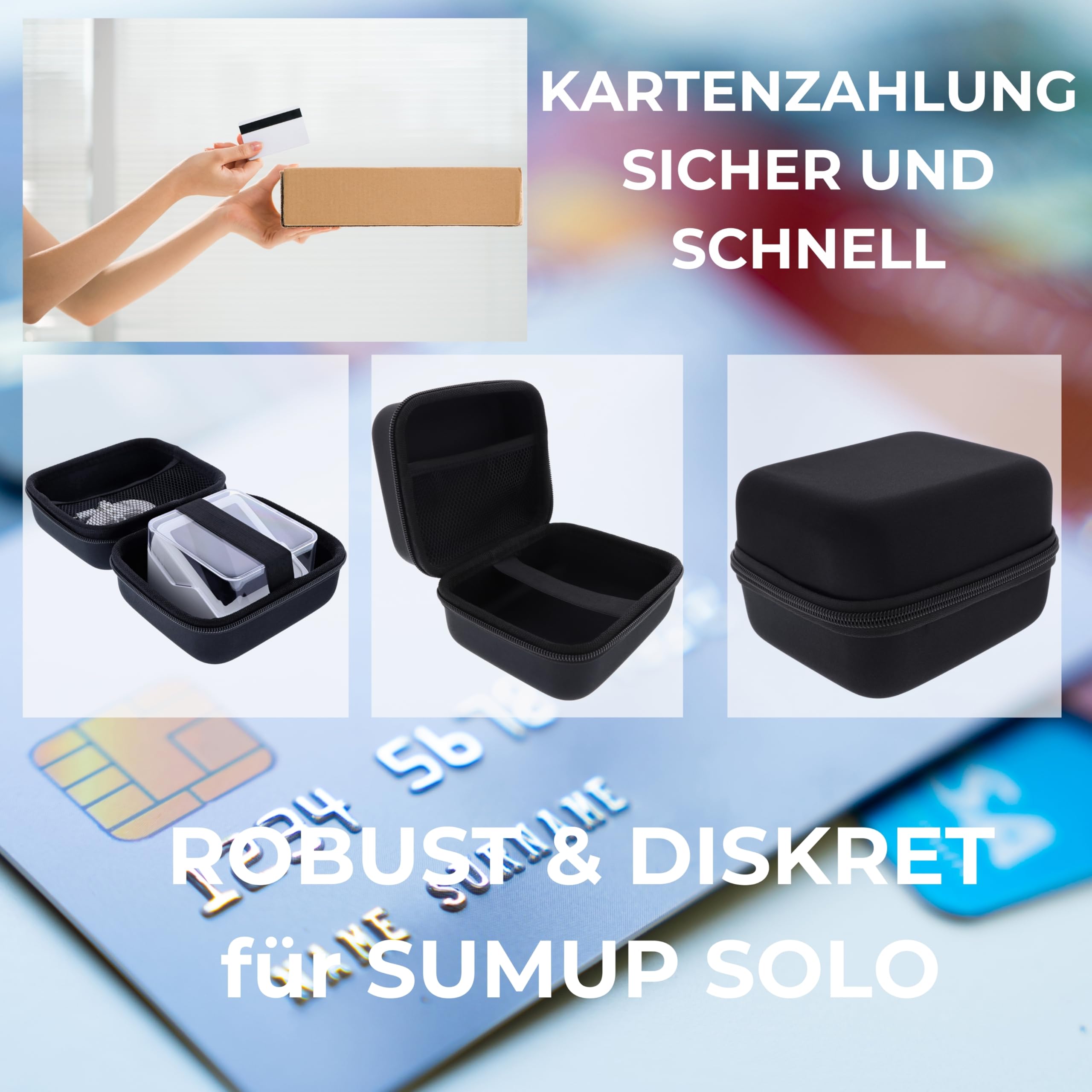 Tasche kompatibel mit SumUp Solo Zahlungsterminal Schutzhülle Hartschale Hülle Aufbewahrung Kartenleser Stoßfest Staubdicht Wasserabweisend Transporttasche Zubehör Schwarz