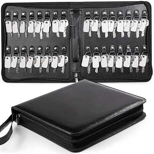 tutata Portable Zippered Key Case, Leather Key Organizer with Handle,