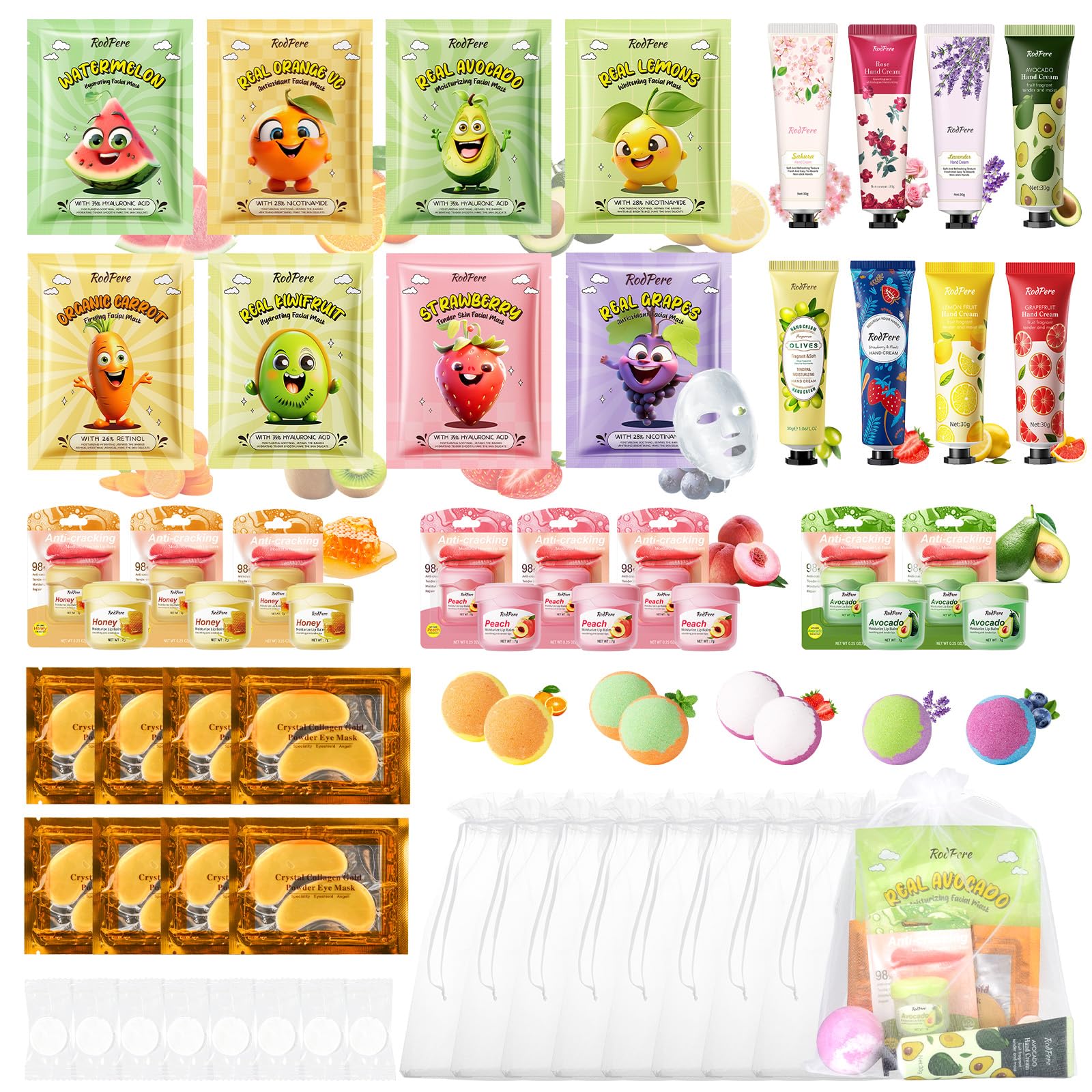 56PCS Spa Party Supplies For Girls, Spa Birthday Party Favors For 8 People, Spa Day Kit With Bath Bombs, Eye Mask, Lip Balm, Face Mask, Hand Cream,
