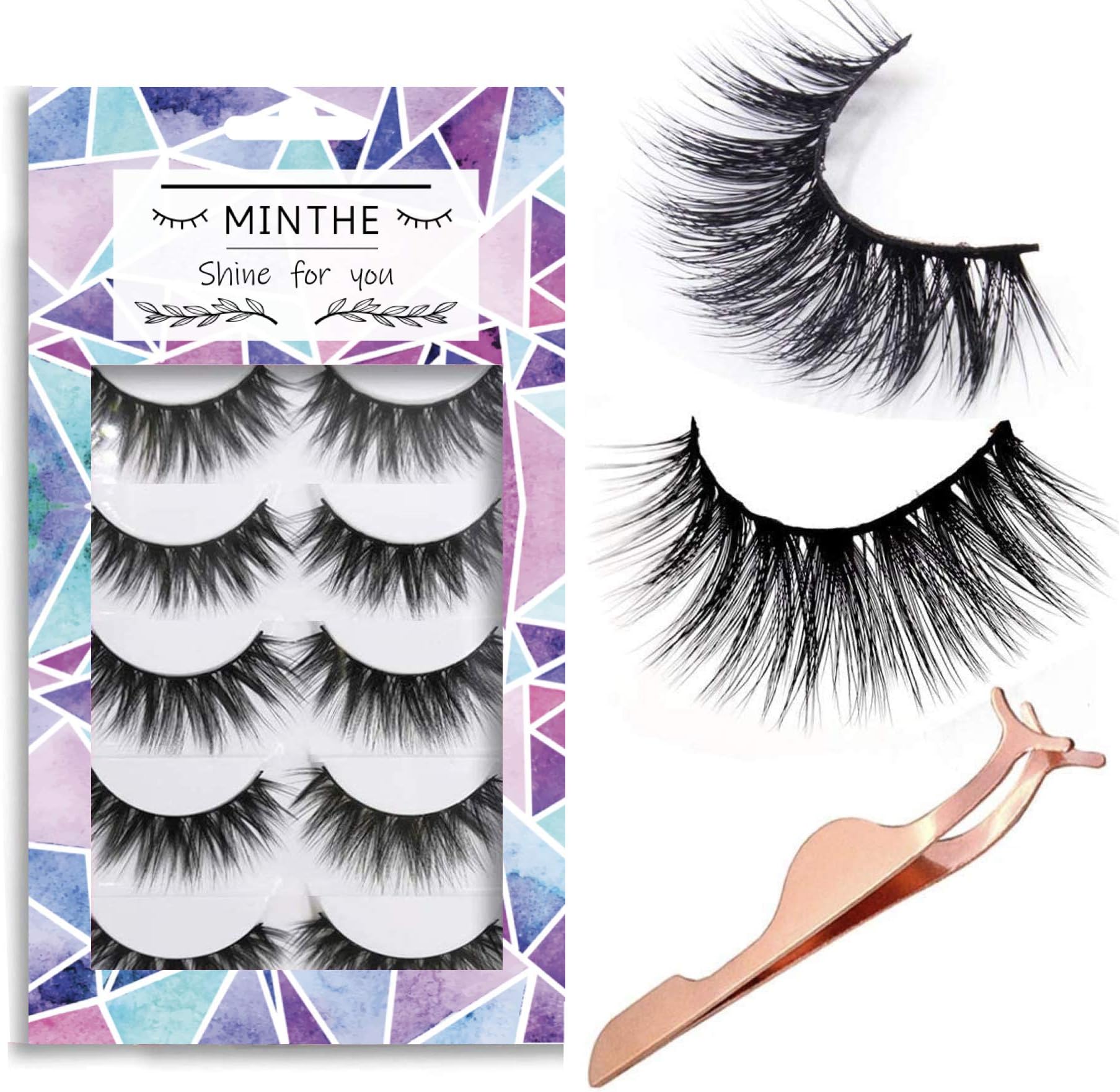 MINTHE™ 5 Pairs Faux 3D Mink Lashes Multipack, False Eyelashes Natural With An Eyelash Applicator Tool, False Lashes, 3D Fake Eyelashes, Fake Lashes. (C1)