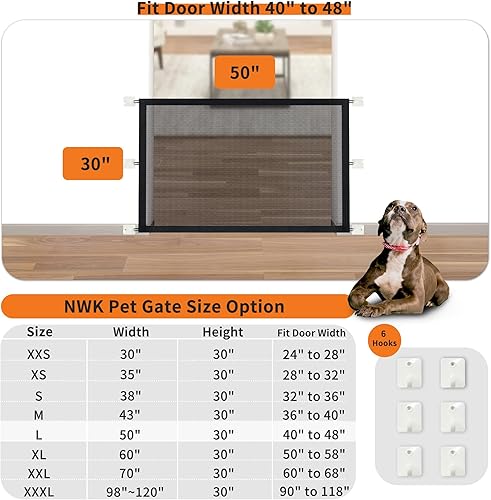 Miniatura 2 de NWK Magic Dog Gate for Stairs Pet Gate for The House Providing a Safe Enclosure for Pets to Play and Rest, 6 Hooks Design (50'' X 30'')