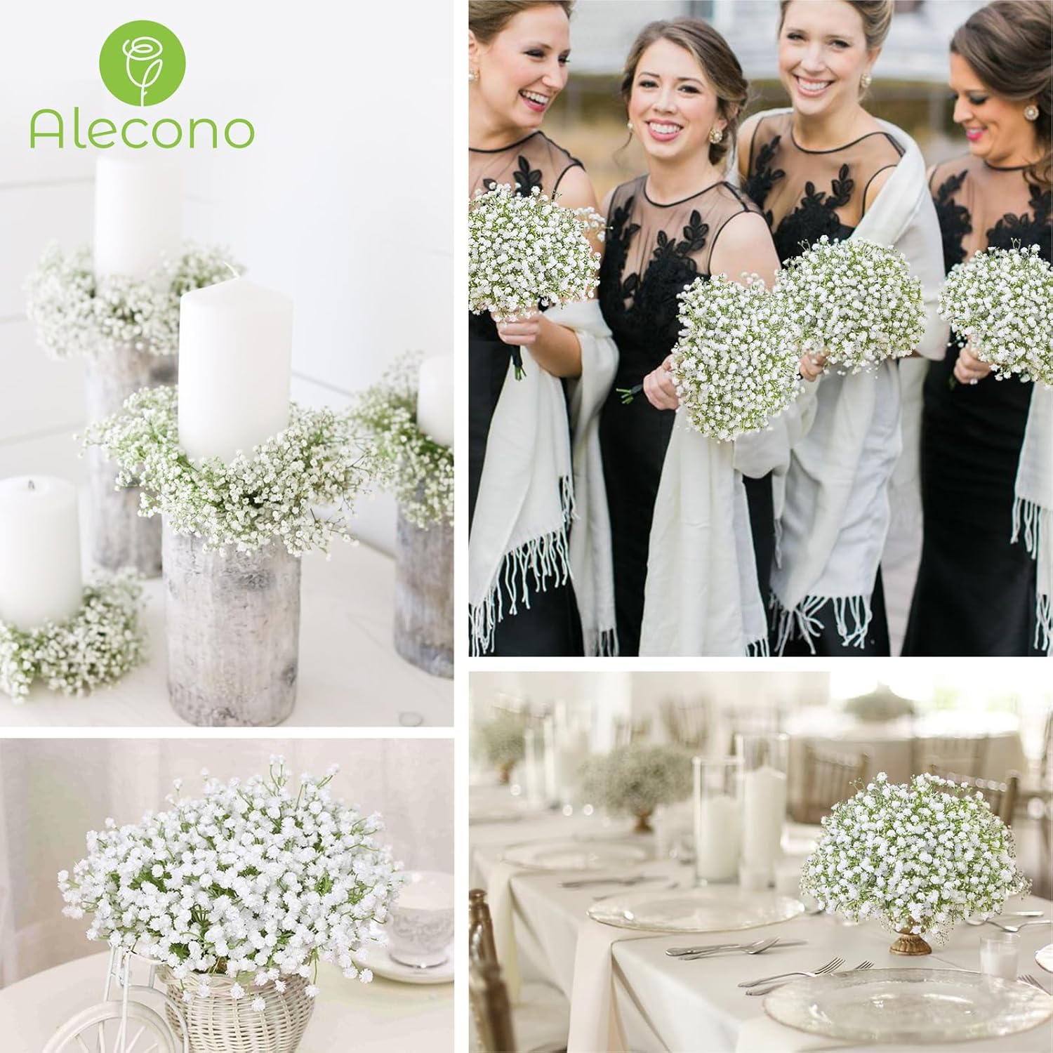 Alecono Babys Breath Artificial Flowers 𝟯𝟯𝗣𝗰𝘀, White Artificial Babys Breath Bulk for DIY Floral Bouquets for Wedding, Fake Babys Breath Real Touch Flowers for Home Decorations