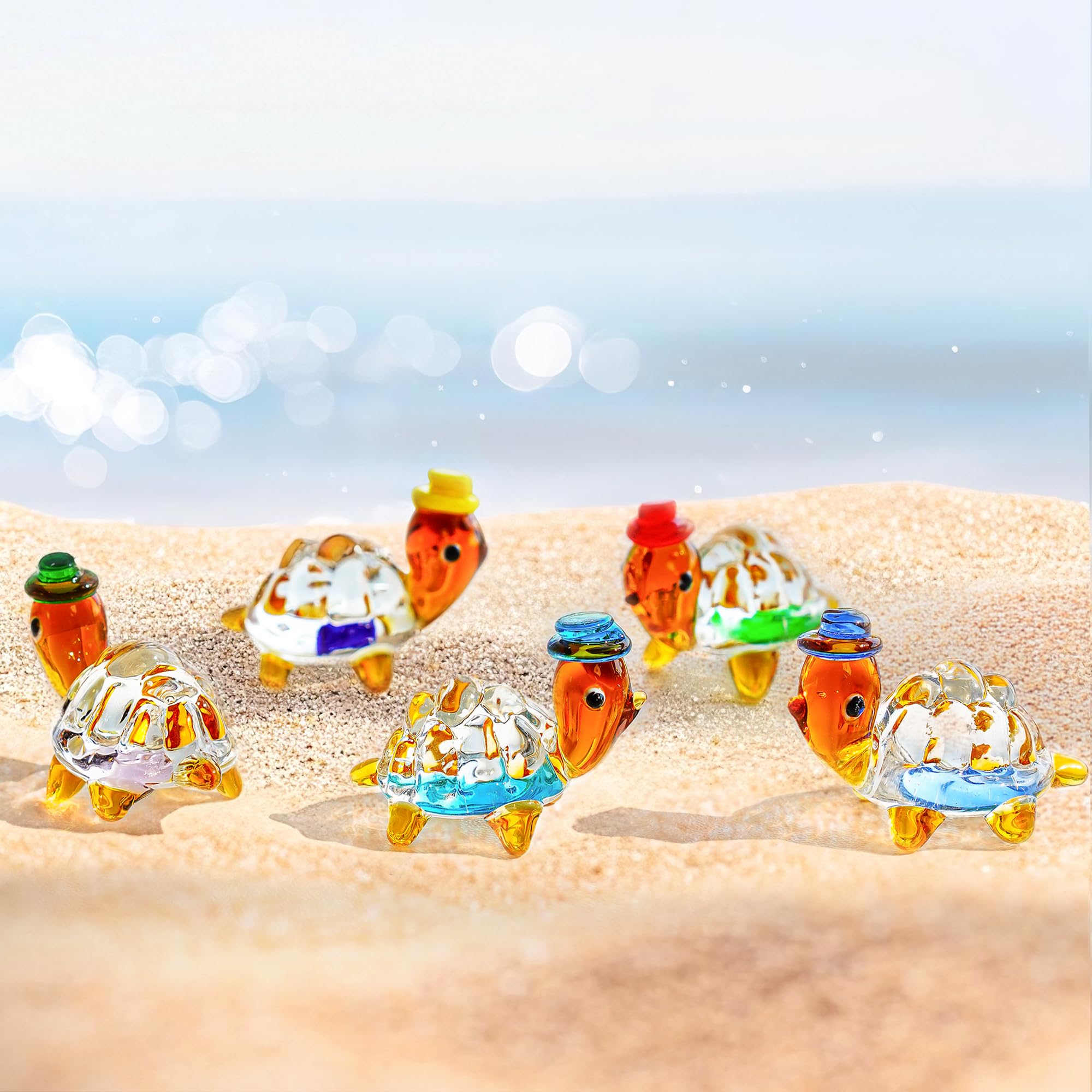 H&D HYALINE & DORA 5pcs Mini Glass Figurine Blown Glass Figurine Ornaments（Turtle）