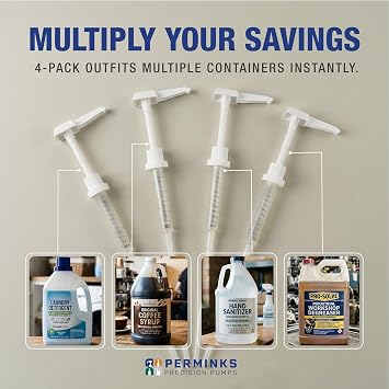 1 Gallon Pump Dispenser, Leak-Proof, 1oz Per Stroke, 38/400 Fit, 4 Pack