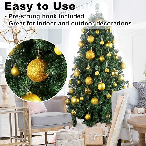 Miniatura 5 de Esferas de Navidad grandes de 3.2 pulgadas, color dorado, inastillables, adornos colgantes para árbol de Navidad, cumpleaños, Halloween, fiestas,