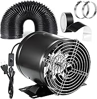 HoseVary 6 Inch Inline Duct Fan - 480 CFM High Airflow Exhaust w/Check Valve, Mesh Guard, 6.5ft Hose for Grow Tents, Garage, Attic - Black