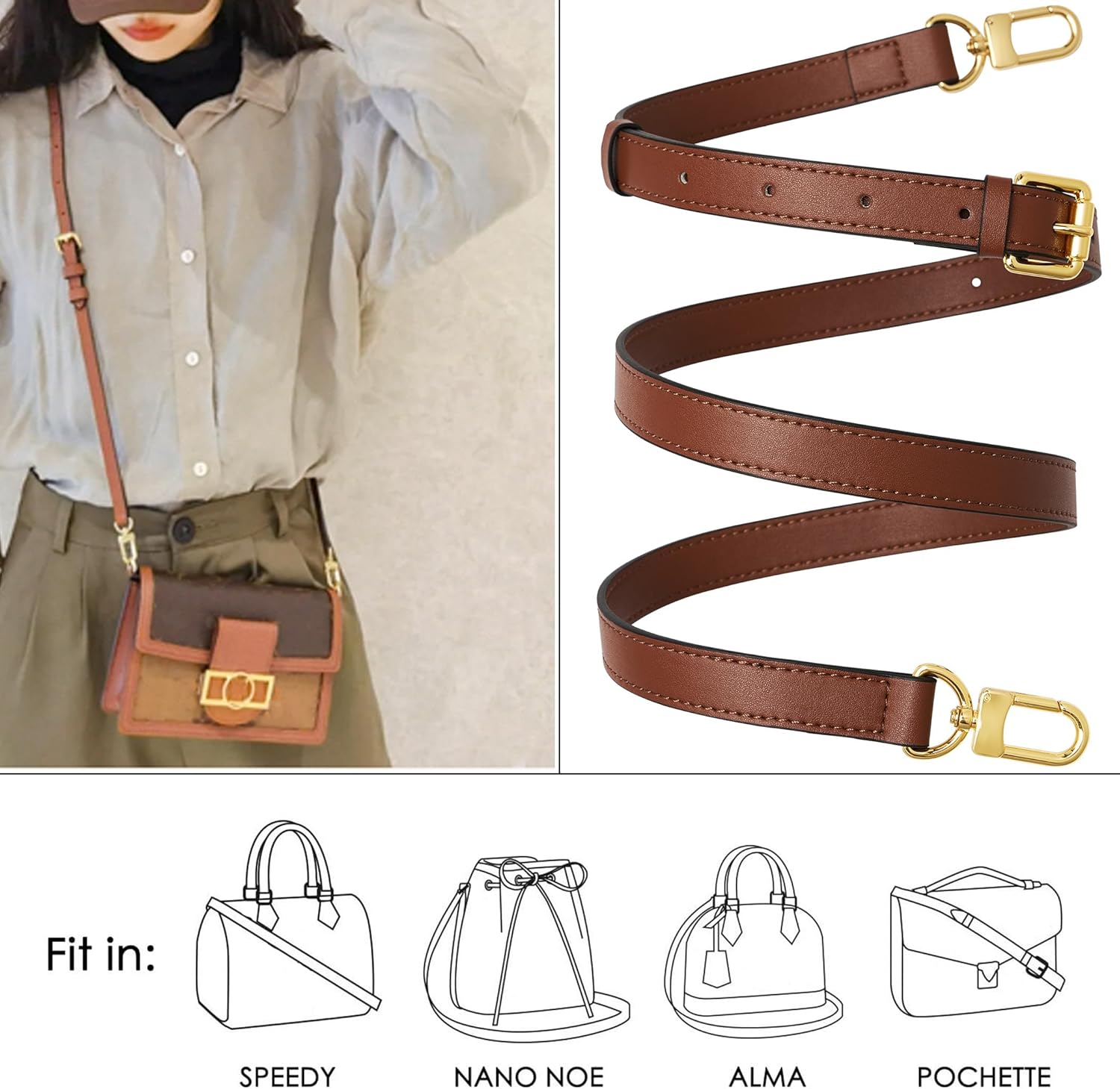 Genuine Vachetta Leather Crossbody Strap Genuine Leather Adjustable Replacement Strap for Shoulder Bag Handbag Purse - Image 2