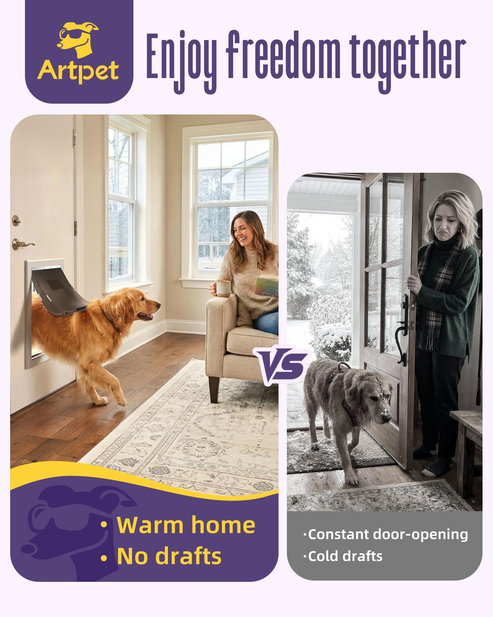 Puerta de perro XL para puertas, puerta de aluminio para mascotas para perros y gatos con bloqueo, hasta 220 libras