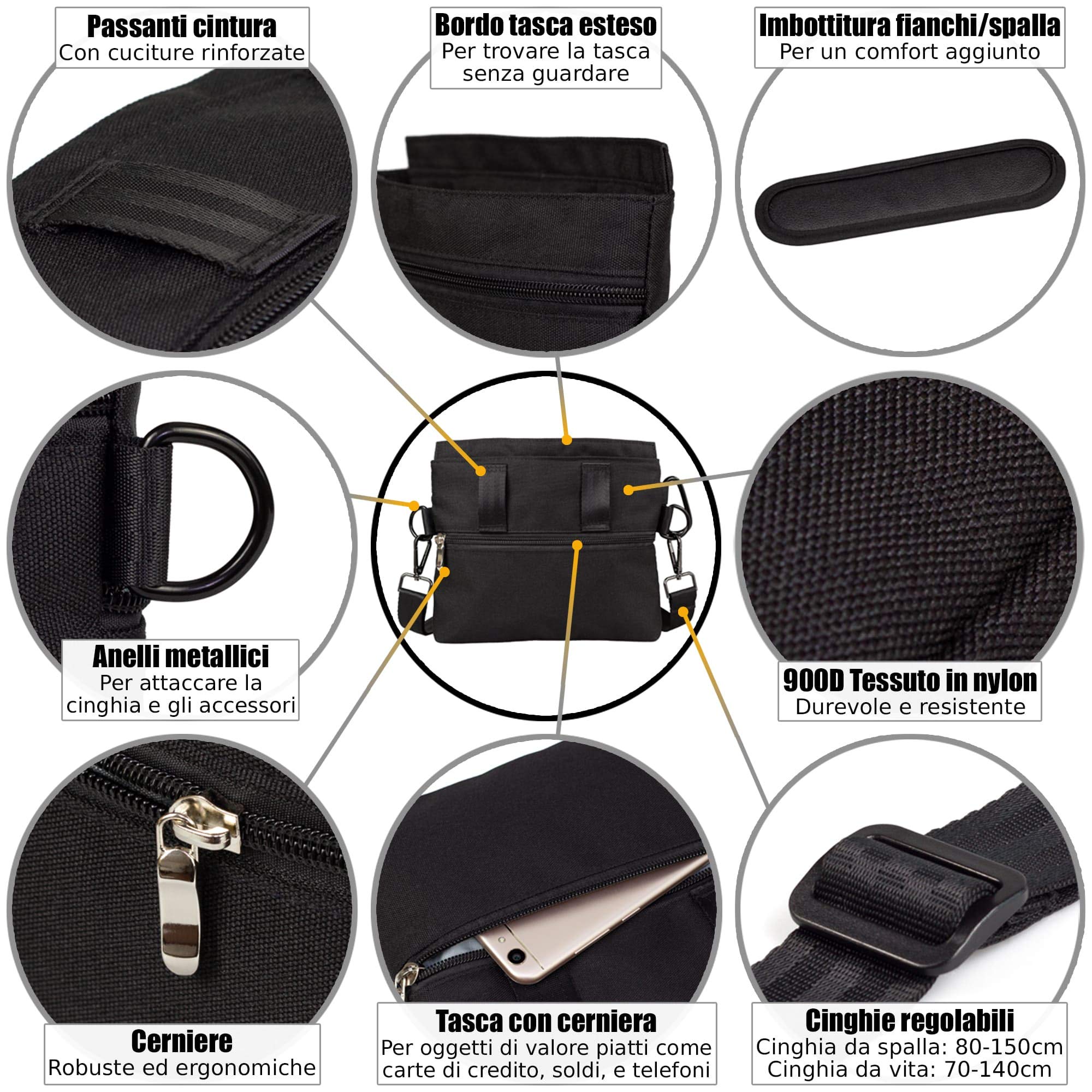 Borsa per premietti cane con tasca magnetica a una mano, 2 tasche con cerniera, tasca interna rimovibile, cinghia per spalla imbottita, moschettone gratuito, perfetto per addestramento agility canino