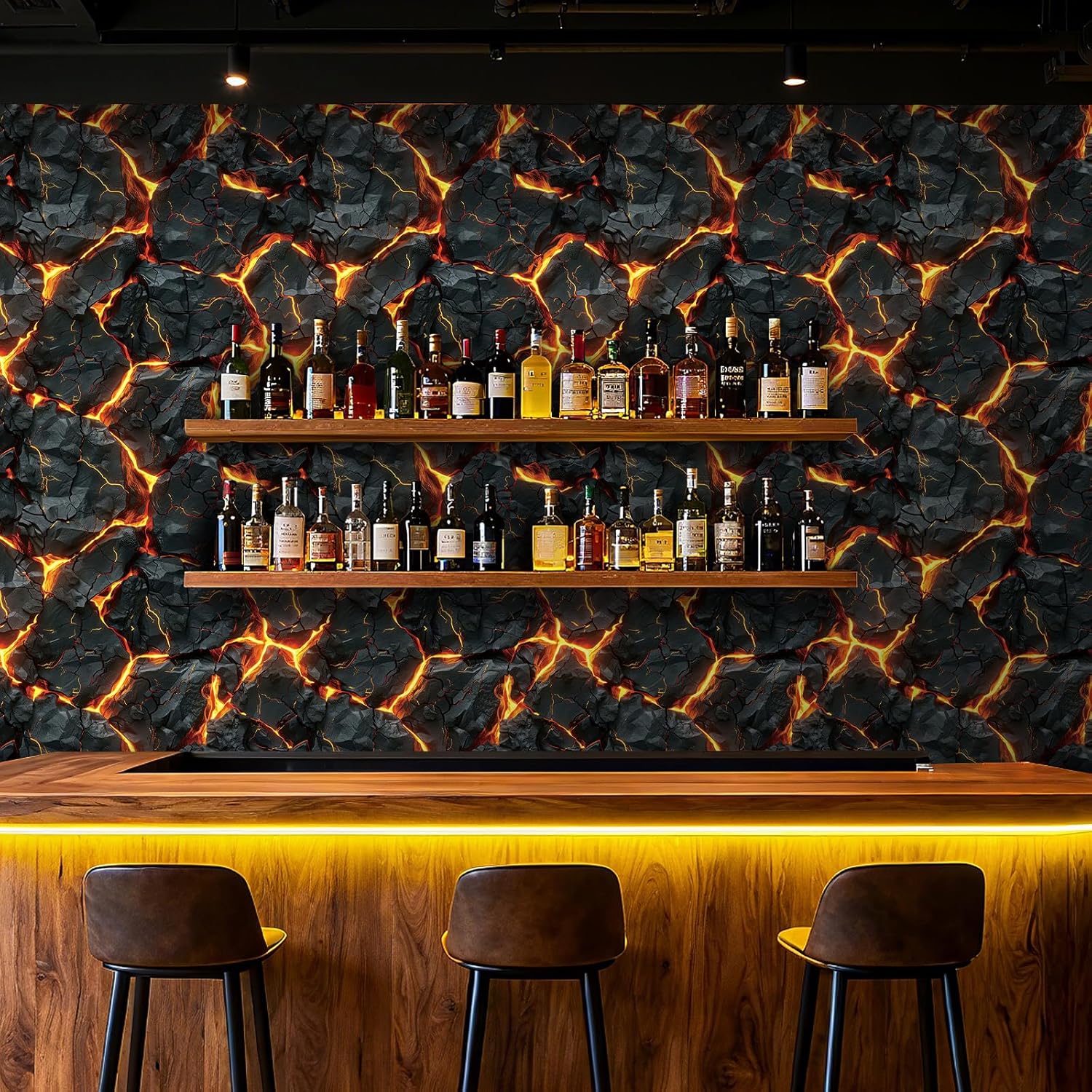 ReWallpaper Volcanic Wallpaper Peel and Stick Waterproof Black Orange Molten Rock Wallpaper 3D Look Removable Wall Covering for Man Cave Gaming Room Living Room Office Industrial Style 17.5in x 23ft