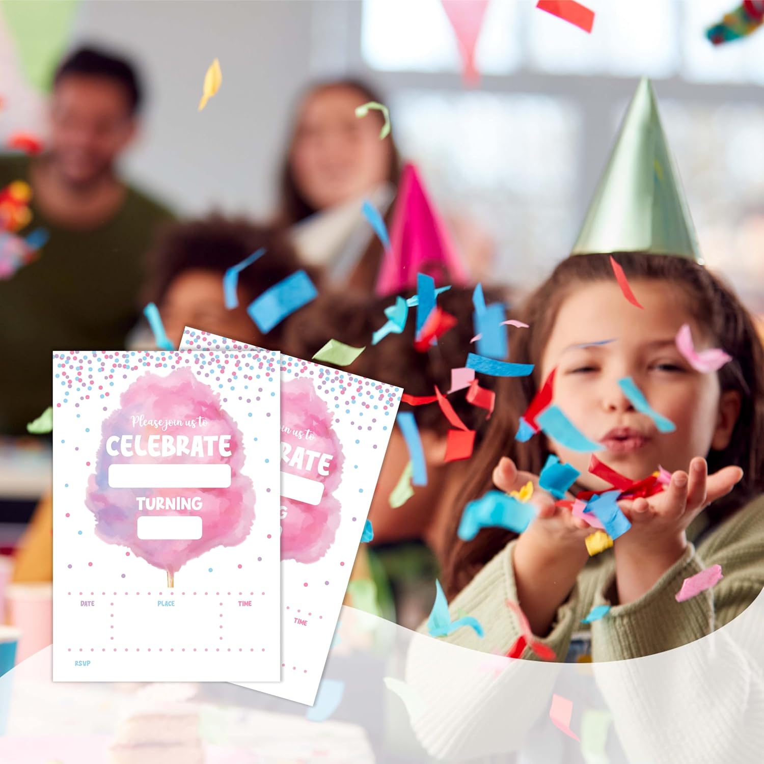 4x6 Cotton Candy Birthday Invitations, Cotton Candy Party Decorations Favors Supplies, Birthday Invitations Girl, 20 Cards with 20 Envelopes.(72) - Image 4