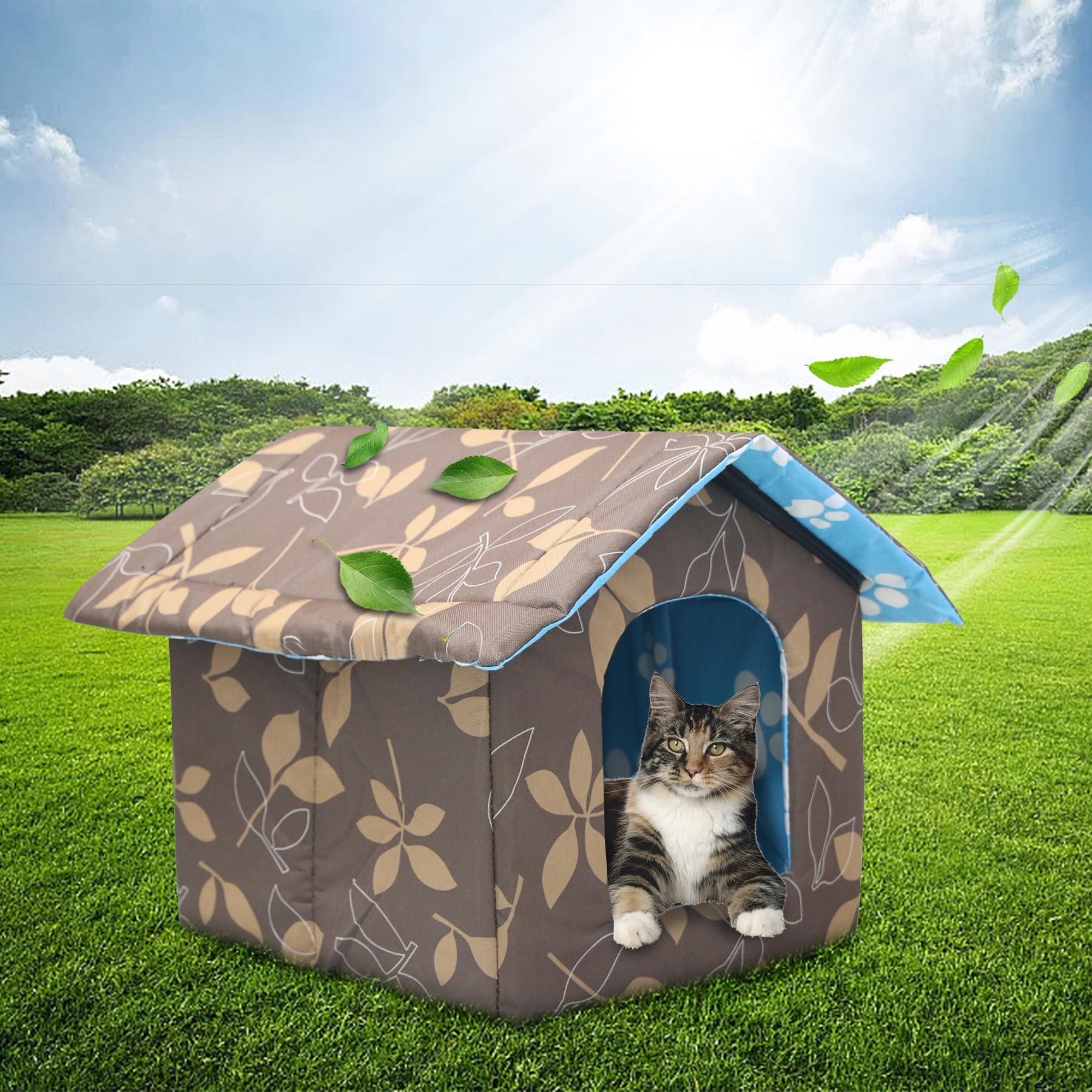 Katzenhaus Für Draußen Winterfest Wasserdicht Und Warm Faltbare Pet Tierheim Für Katzen Mit Abnehmbarem Kissen Für Streuner Haustiere 45x43x40cm