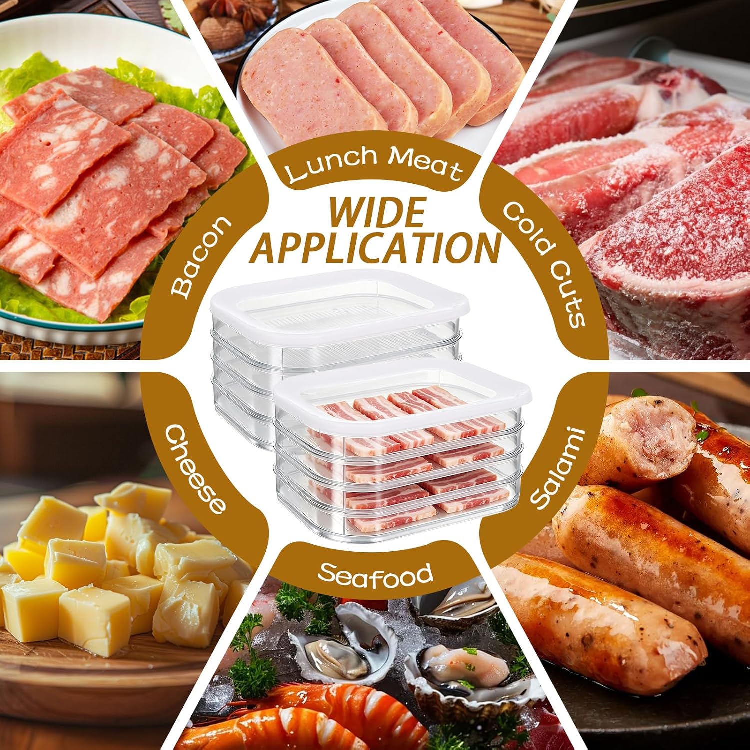 8 Pcs Deli Meat Container for Fridge Stackable Deli Containers with Lid and Tong Bacon Lunch Meat Keeper for Refrigerator Food Storage Boxes for Organizing Cold Cuts Salami and Cheese