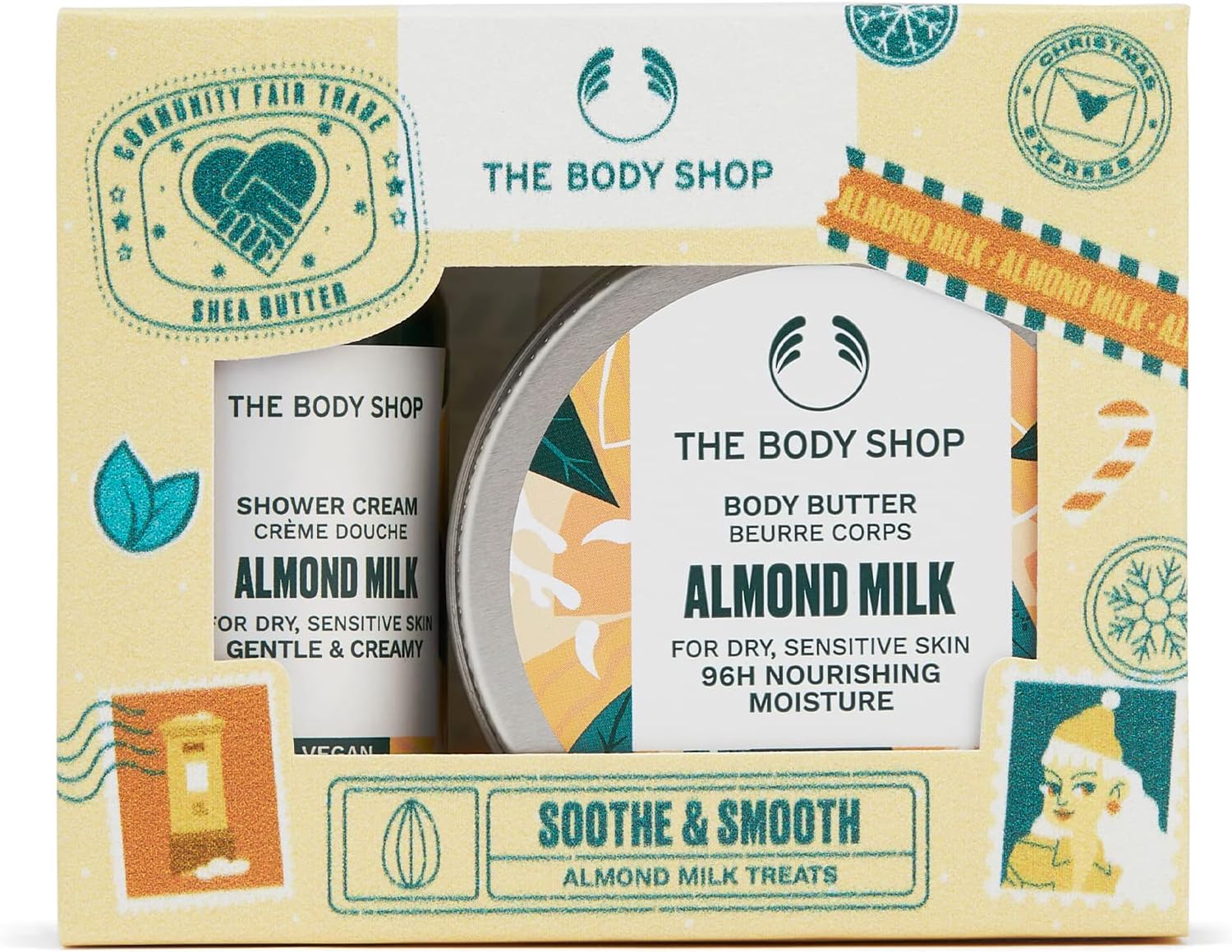 The Body Shop Soothe And Smooth Almond Milk Treats Gift Set – Hydrating & Moisturizing Vegan Skincare For Dry And Sensitive Skin – 2 Items