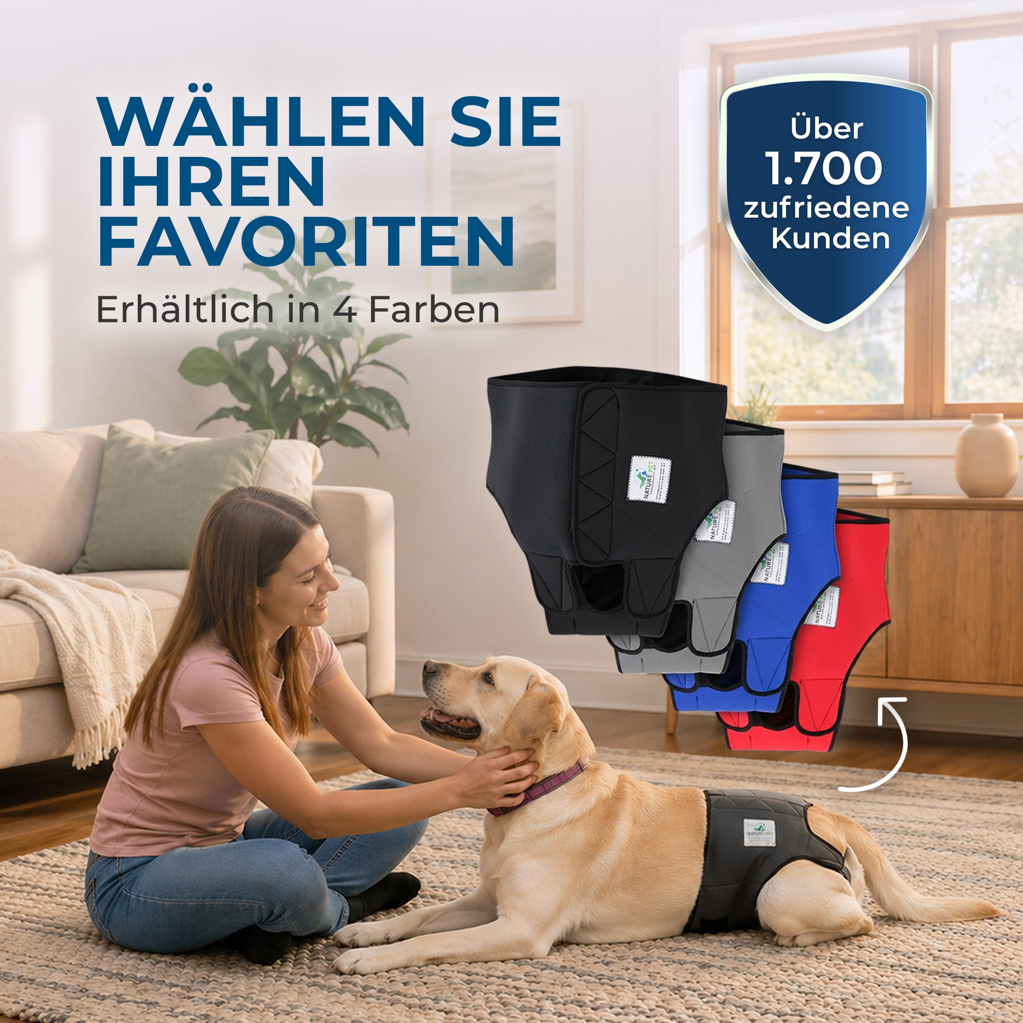 NATURE PET Premium Läufigkeitshose für Hündinnen – Hochwertige & Bequeme Hundewindeln für Hündinnen & Rüden – Waschbare Inkontinenz-Hundewindel ohne Einfädeln der Rute – M-L/Netz