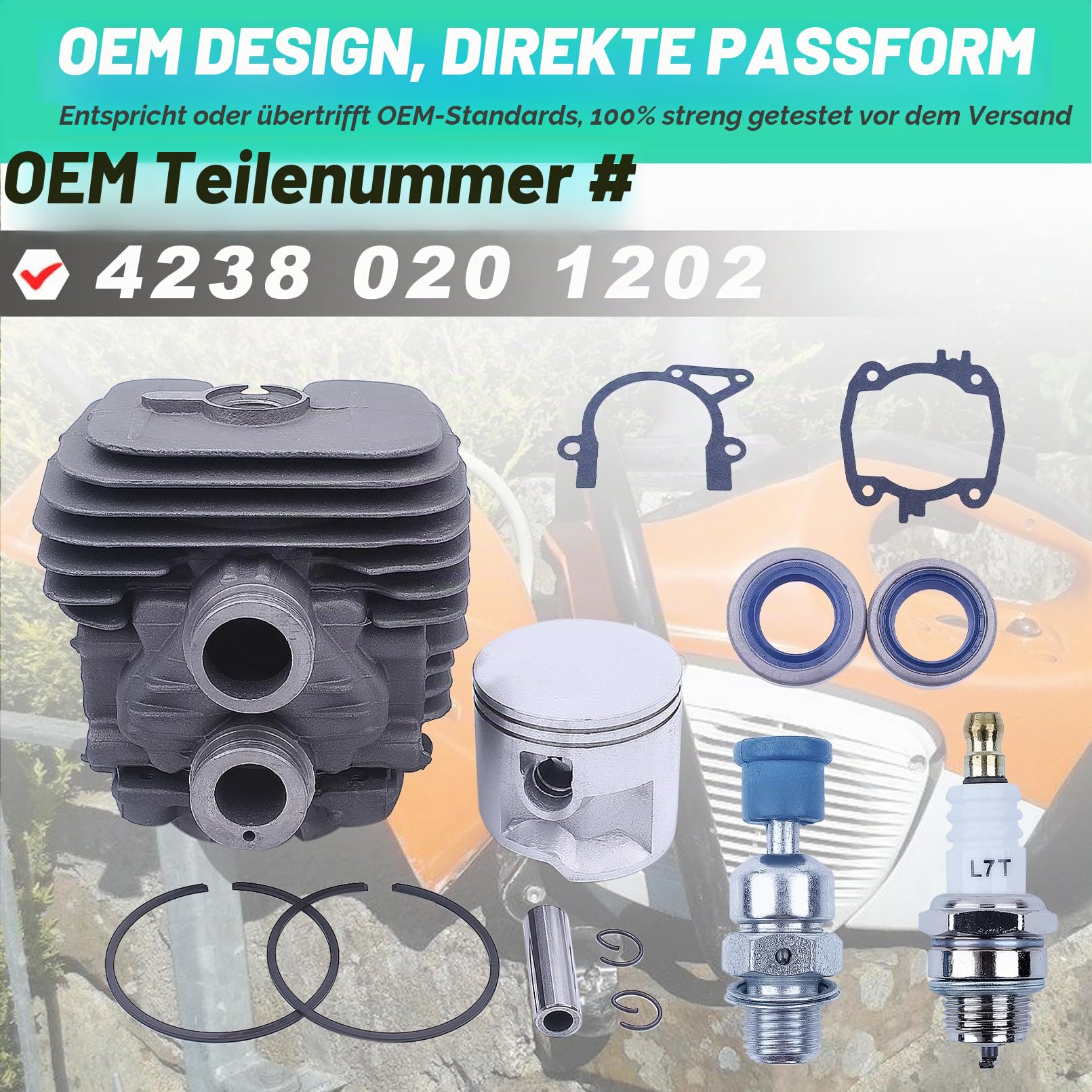Adefol Zylinder und Kolben Kit für STIHL TS410 TS420 Trennsäge, 50mm Cylinder Piston Baugruppe + Zündkerze + Dekompressionsventil + Öldichtung + Dichtung Ersatzteile 13 in 1