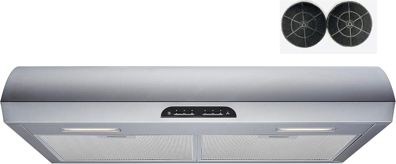 Winflo 30 In. Convertible Stainless Steel Under Cabinet Range Hood with Mesh Filters, Charcoal Filters and Touch Sensor Control
