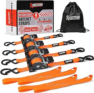 4 Pack Retractable Ratchet Straps with S Hooks 1 Inch x 12 Feet 1500LBS