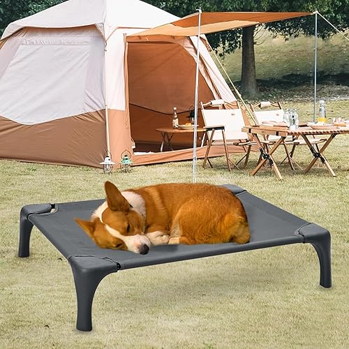 Miniatura 5 de Cama elevada para perros al aire libre con bolsa portátil, fácil de montar para perros medianos y pequeños, cuna elevada con pies que admiten