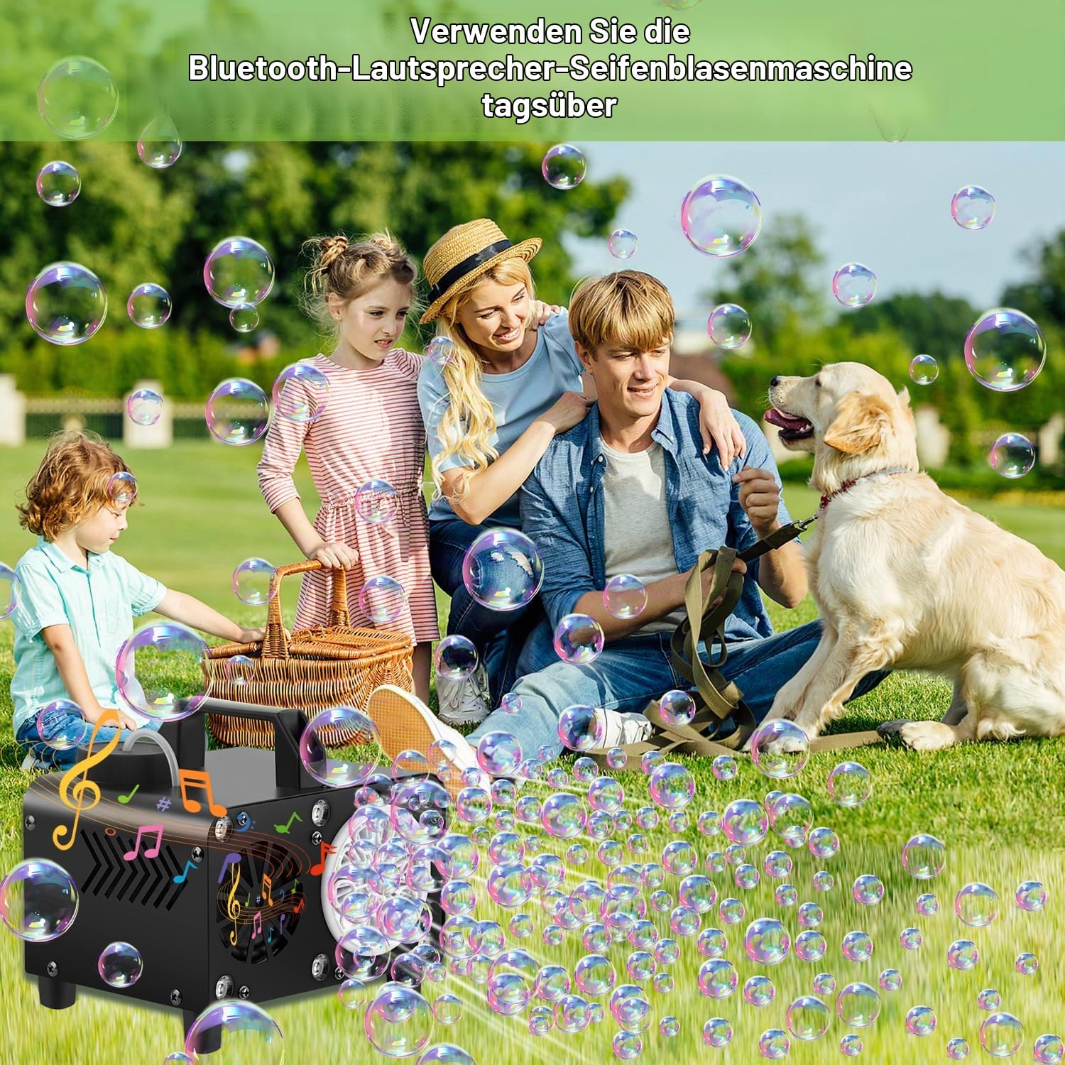 3-in-1 Bluetooth Speaker Bubble Machine:Music,Bubbles,and Multicolor LEDs in one.Simple Controls,6 Light Modes,Great for Parties/Weddings/Family Fun.
